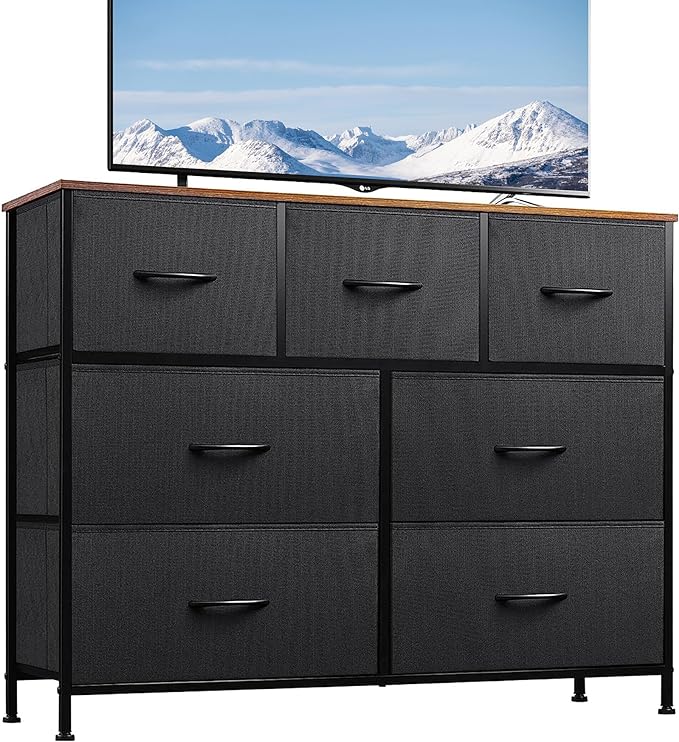 Dresser TV Stand, Entertainment Center with Fabric Chest of Drawers for Bedroom