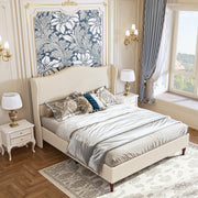 Queen Size Bed Frame Upholstered Platform Bed with 51" Tall Headboard Wingback,