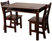 Child's Rectangular Table with Shelves and 2 Chairs, Espresso Finish