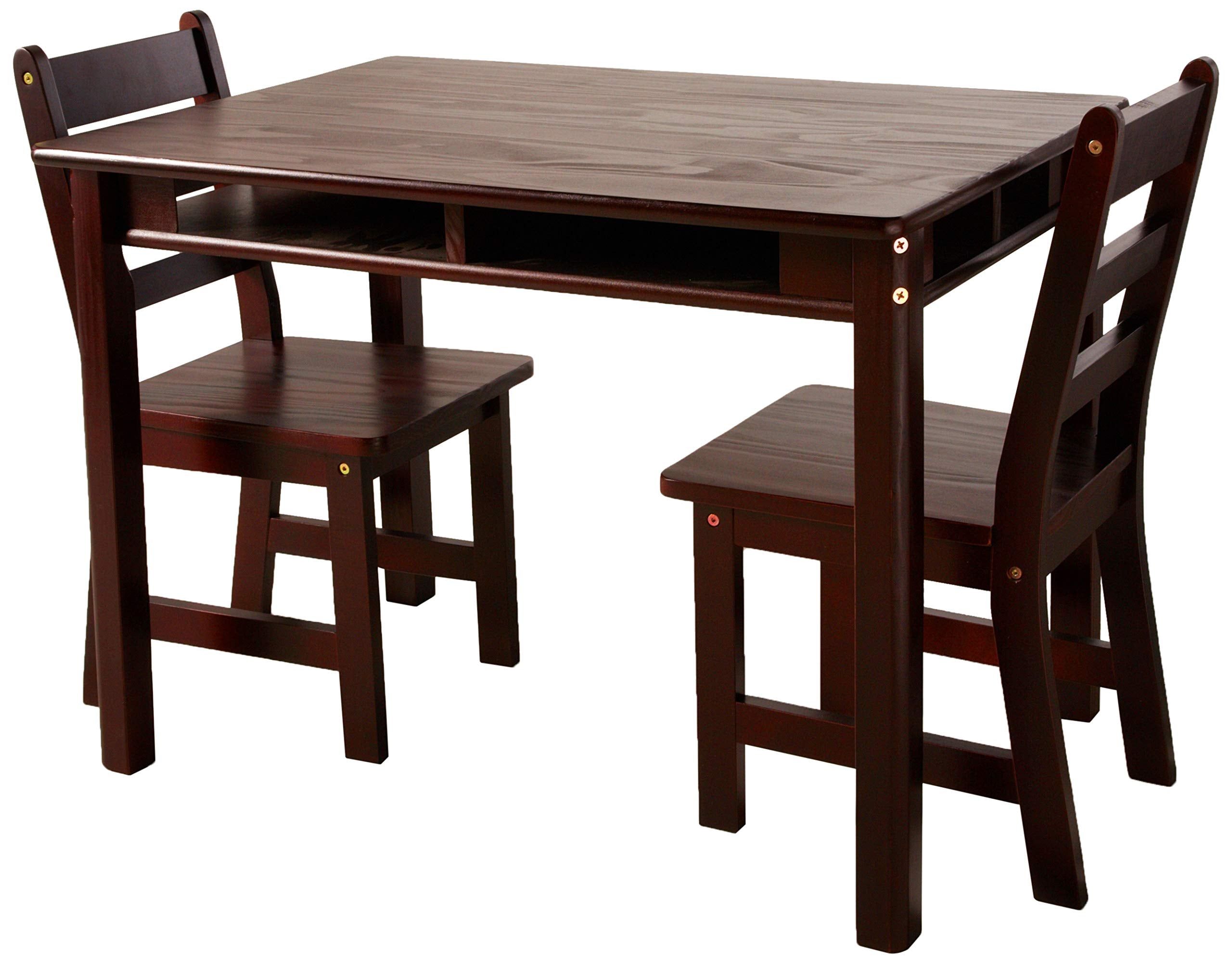 Child's Rectangular Table with Shelves and 2 Chairs, Espresso Finish