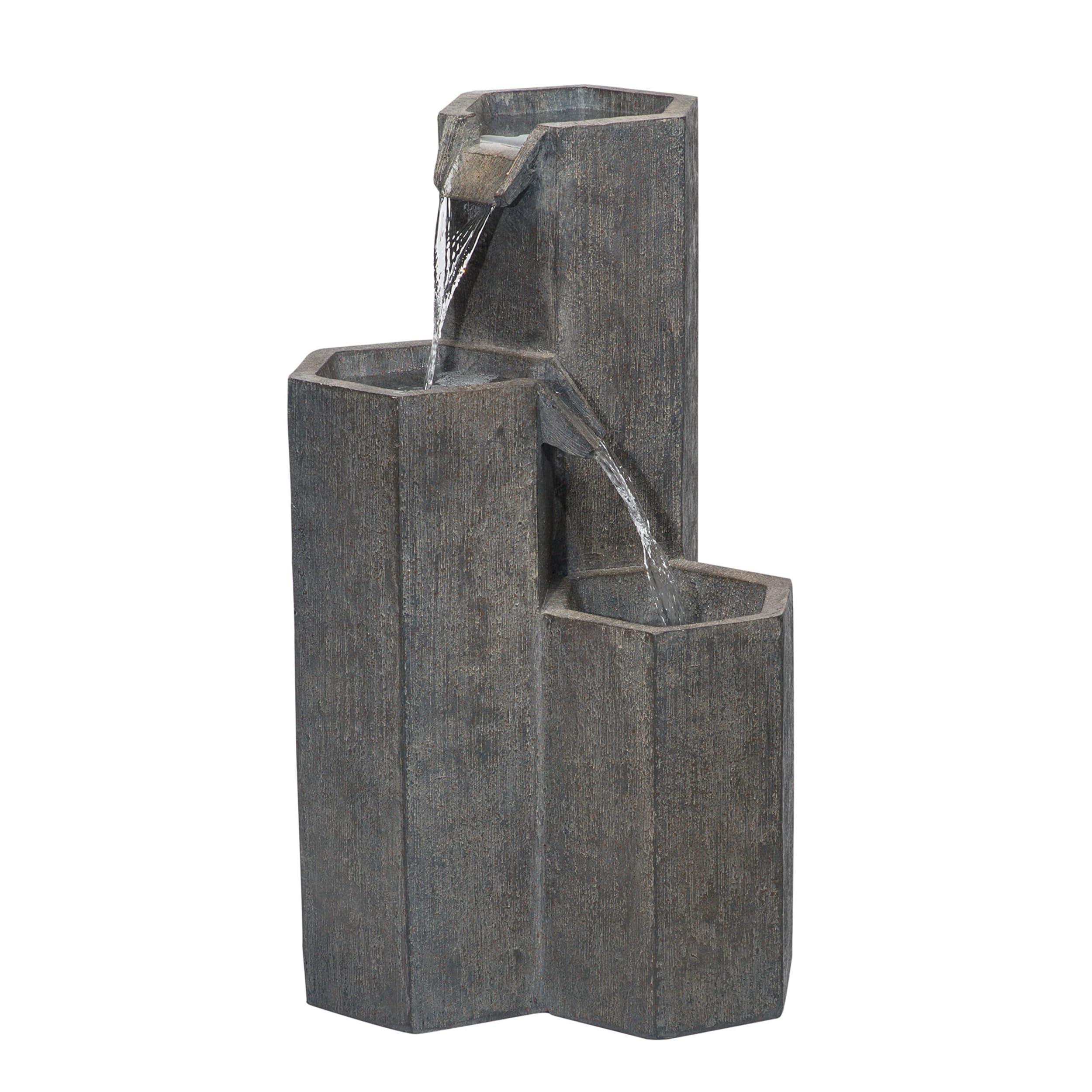 25" Tall Indoor/Outdoor 3-Tier Hexagonal Columns Fountain with LED Lights
