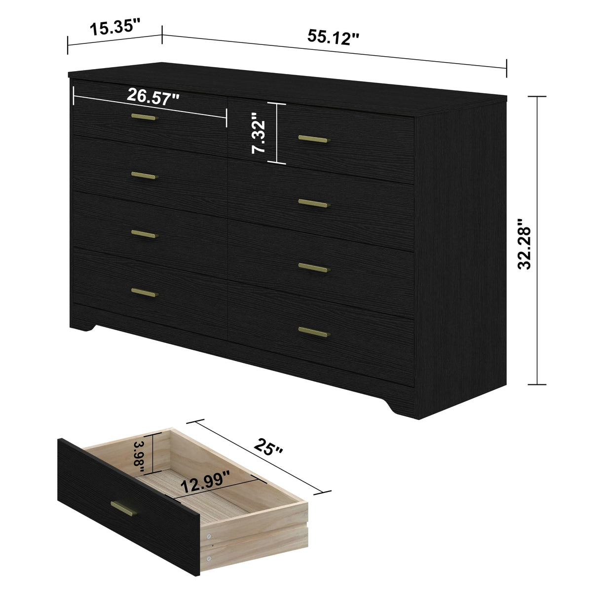 8 Drawer Wood Lateral Dresser, Big Wide Chest of Drawers Storage Organizer