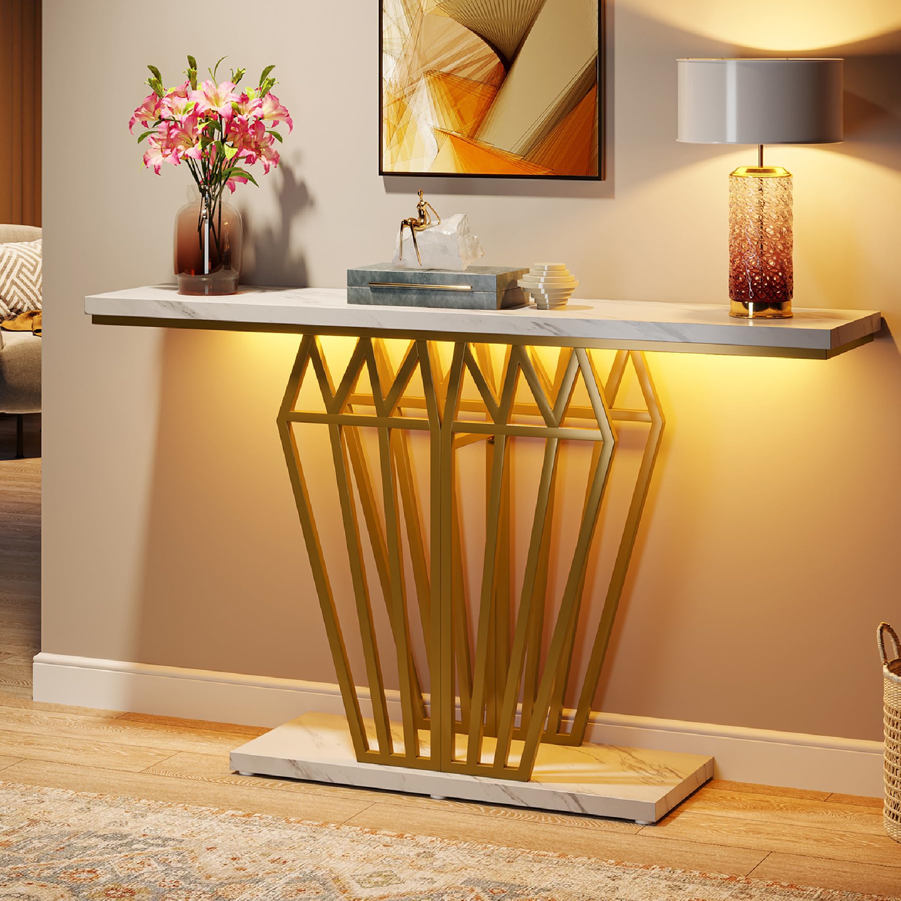 Console Table, Modern 47.24-Inch Entryway Table with LED Lights
