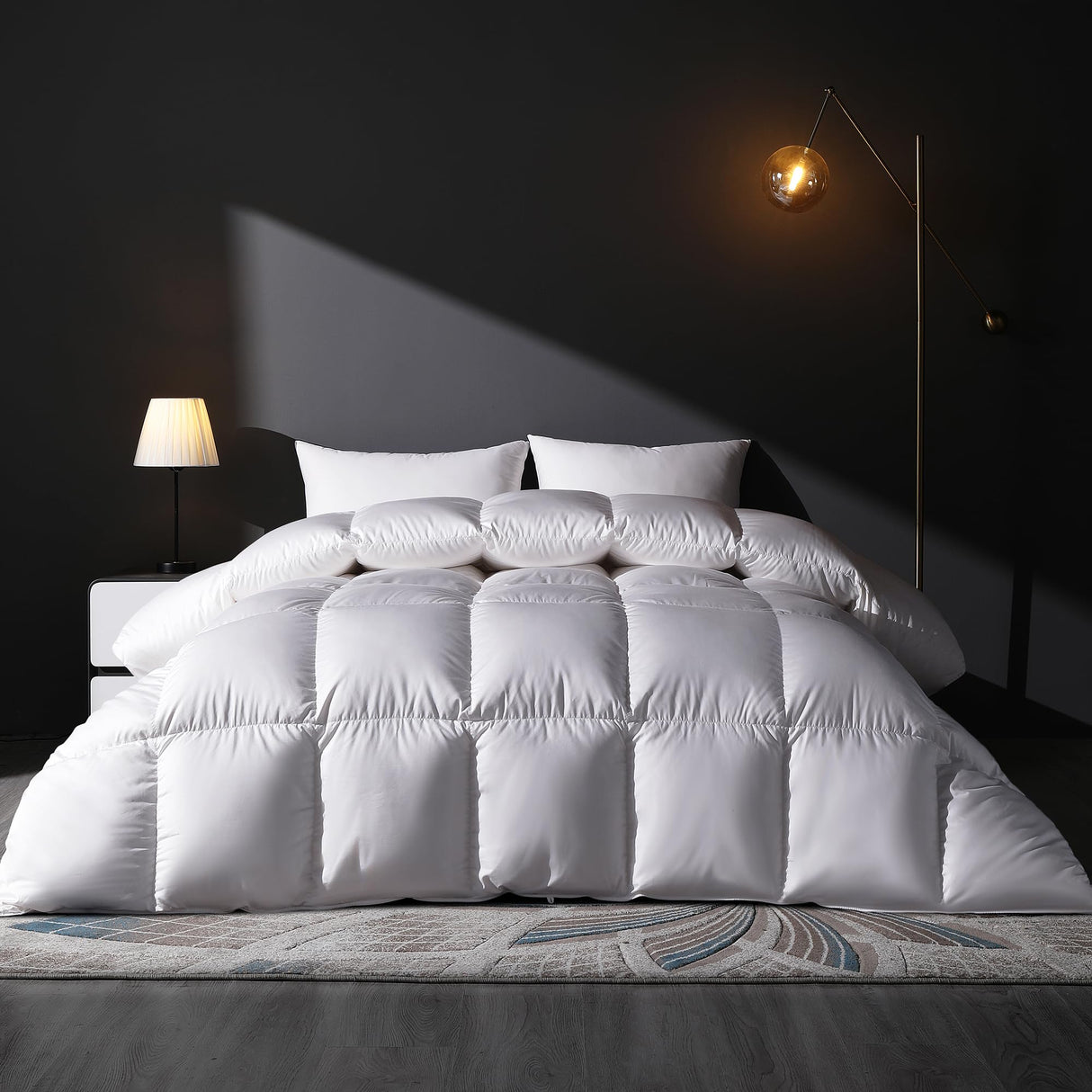 Goose Feather Down Comforter Oversized King Size Duvet Insert, All Season Noiseless