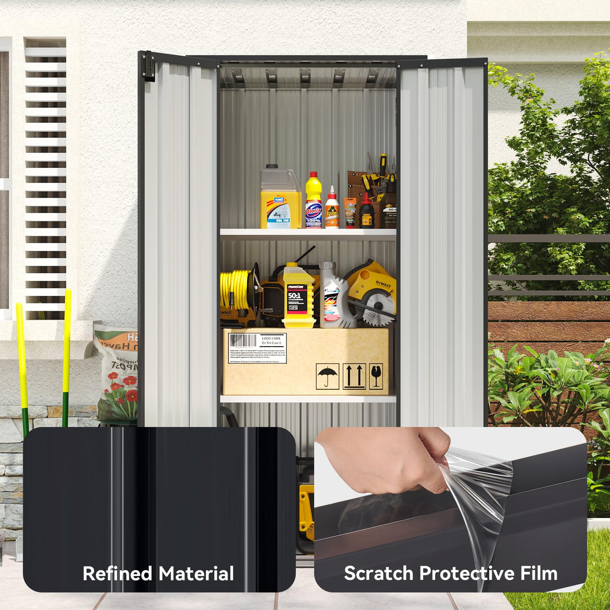 Outdoor Storage Cabinet 68" H Metal Vertical Shed