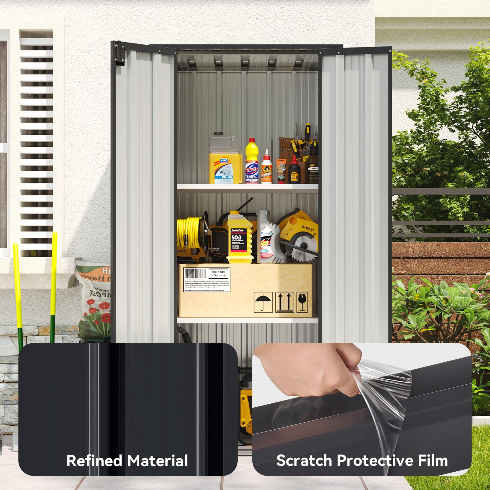 Outdoor Storage Cabinet 68" H Metal Vertical Shed