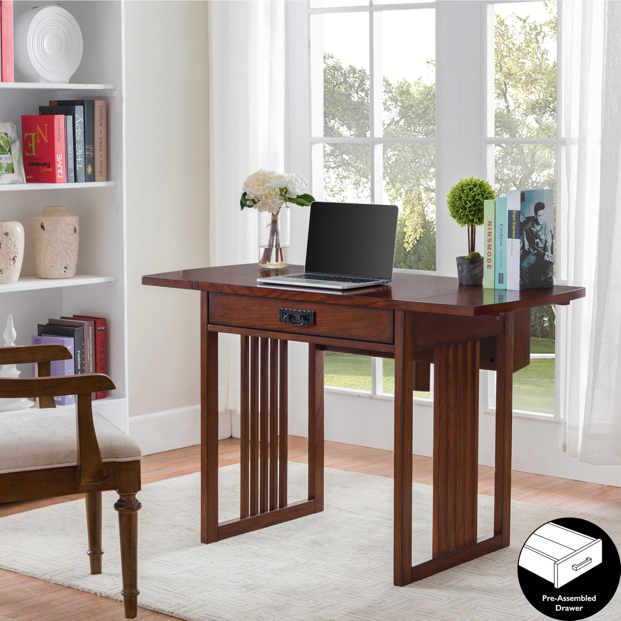 82420 Mission Writing Computer Desk, Drop Leaf Folding Top, Made with Solid Wood