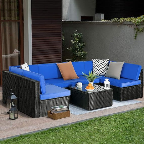 7 Pieces Outdoor Furniture Rattan Sectional Patio Sofa