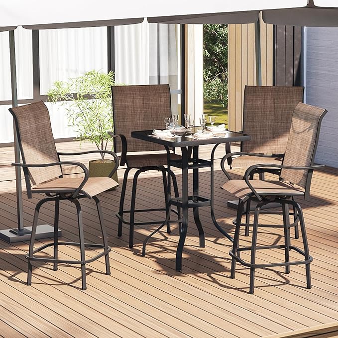 Outdoor Swivel Bar Stools Set of 2, Premium Patio Bar Stools, Textilene Bar Height