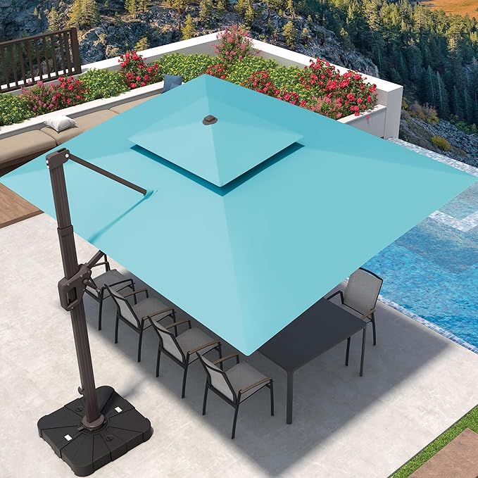 9' X 12' Cantilever Patio Umbrella 360°Rotation Rectangular Outdoor Large Offset Umbrellas