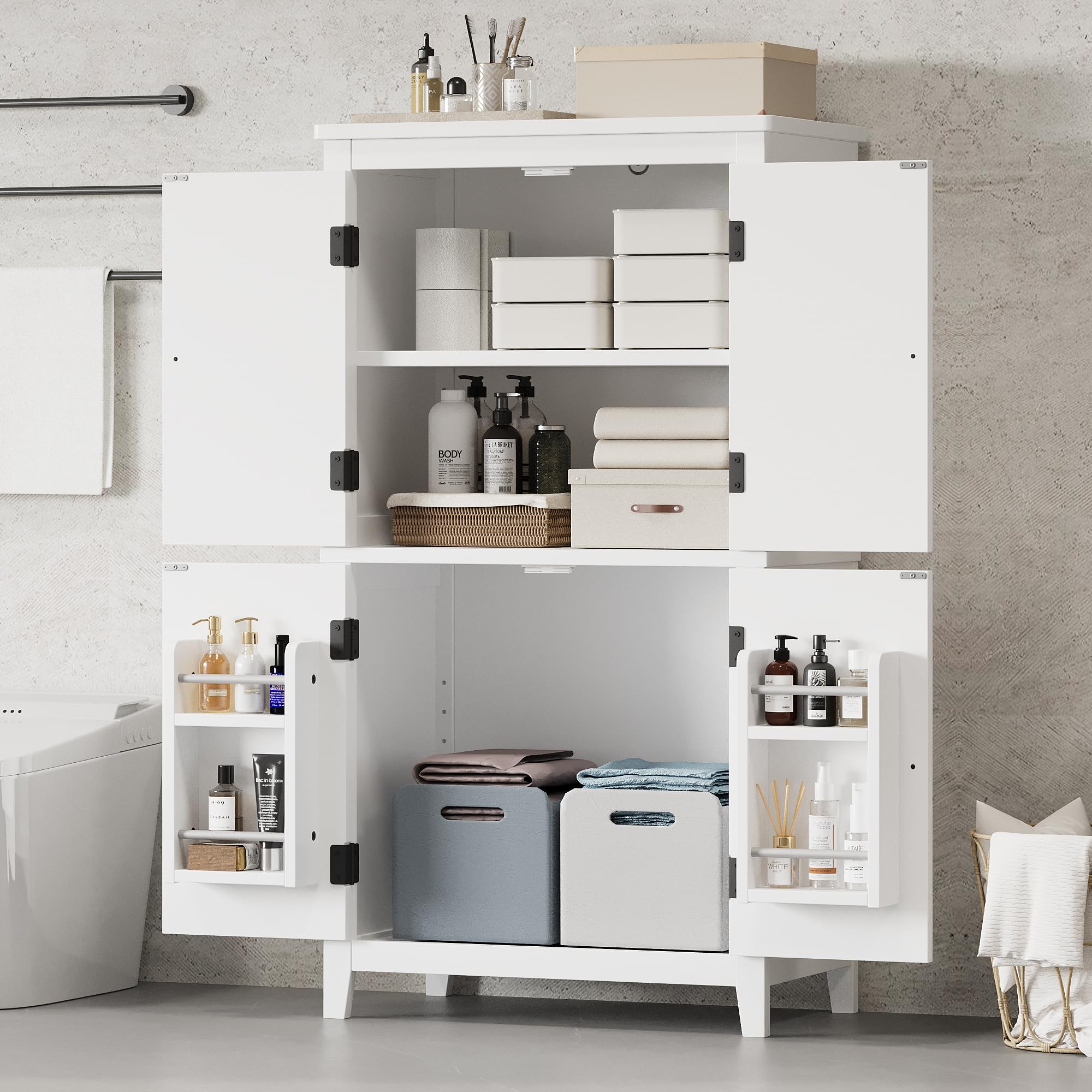 Storage Cabinet with Doors and Shelf Rack