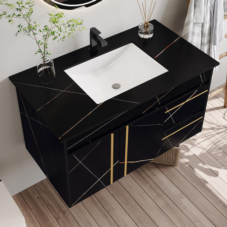 36" Bathroom Vanity with Ceramic Sink, Wall Mounted Bathroom Vanity Cabinet