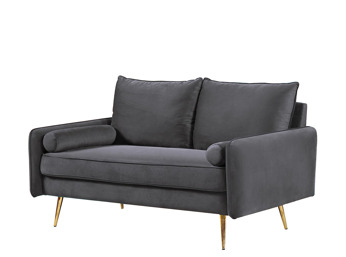 Kent Modern Loveseat, European Style Velvet Living Room Furniture with Tapered Legs, Vintage Flair, and Sleek Design, Grey