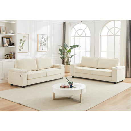 86.5" Sofa Couch for Living Room-Deep Seat Sofa with Storage Armrests,