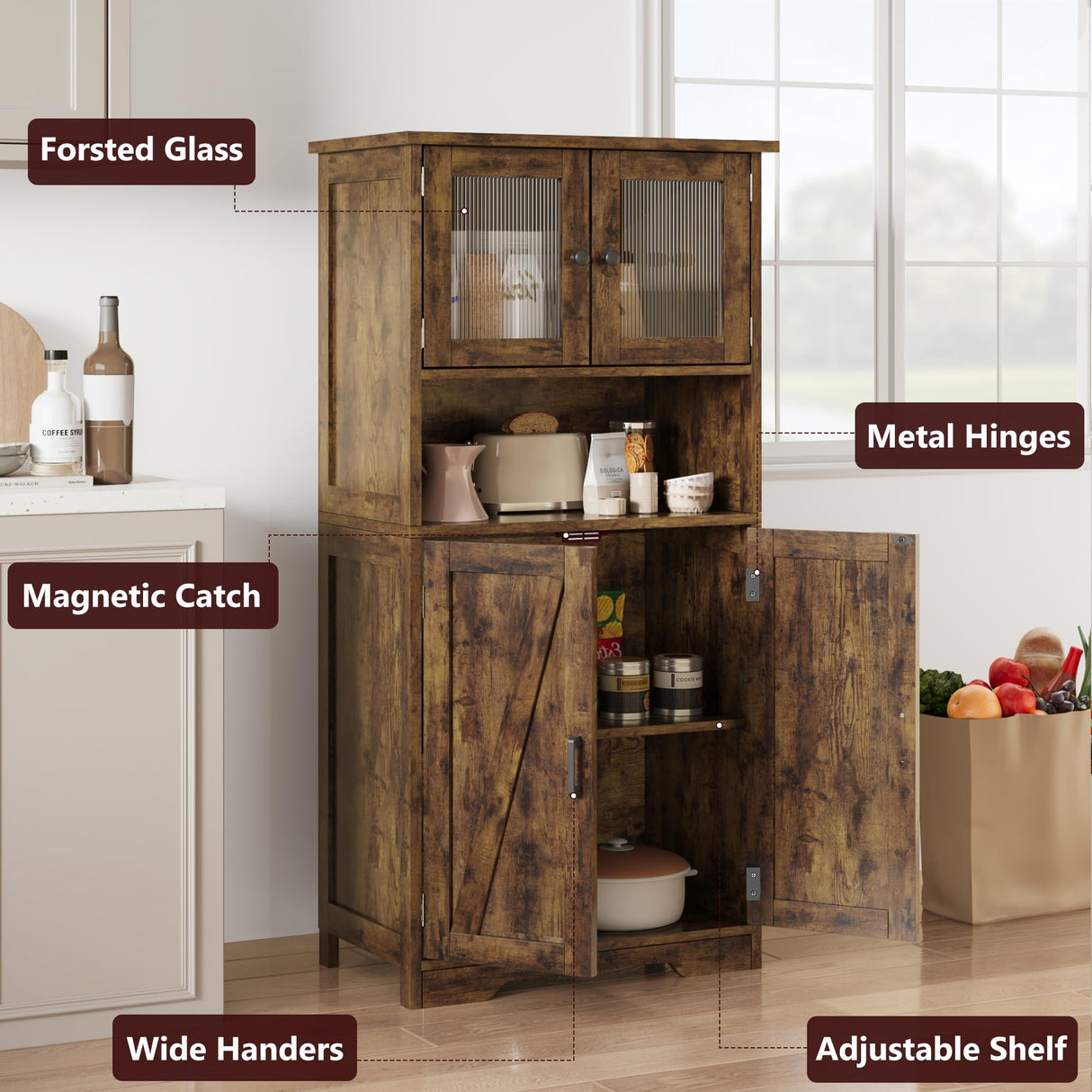 Bathroom Storage Cabinet, Freestanding Floor Linen Storage Cabinet with Doors