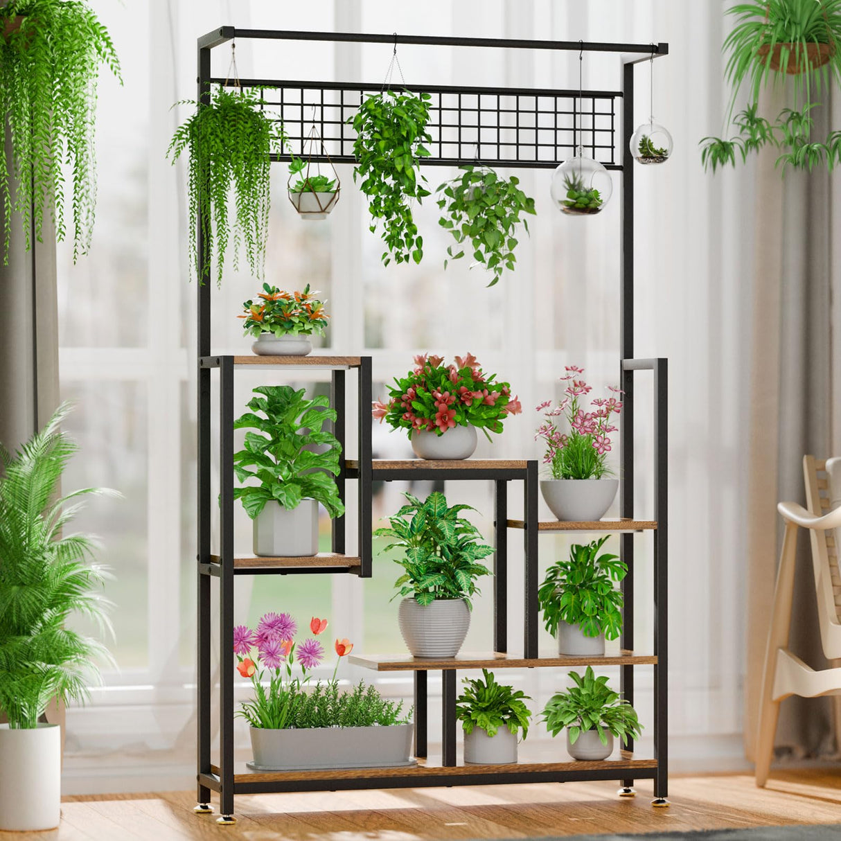 Tall Plant Stand Indoor with Grow Lights, 6 Tiered Metal Plant Stand for Indoor Plants