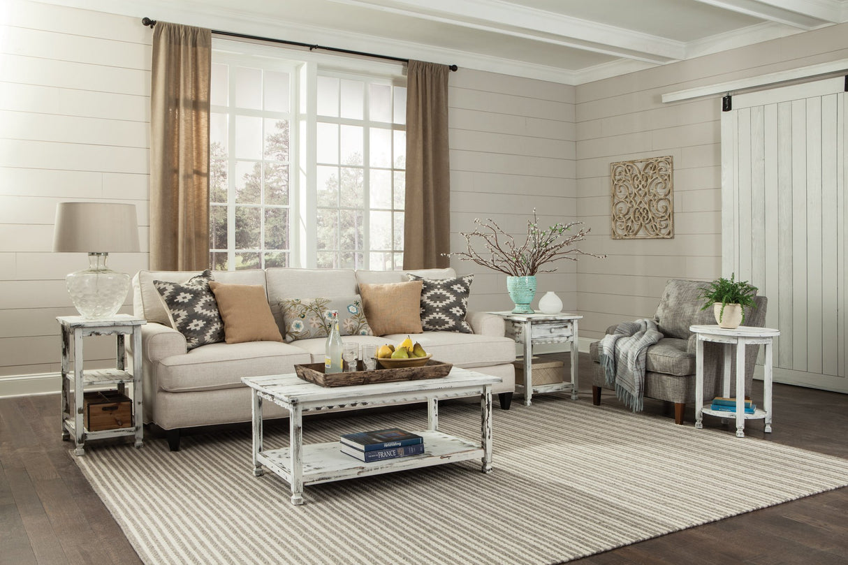 Rustic Rectangular Coffee Table w/1 Shelf in Distressed White Antique Finish