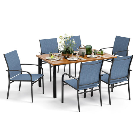 7-Piece Outdoor Dining Set 6 Blue Textilene Chairs