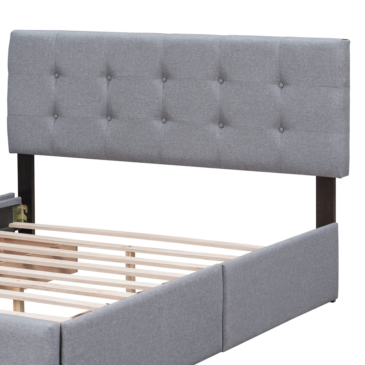 Queen Upholstered Platform Bed Frame with Classic Headboard and 4 Drawers, No Box