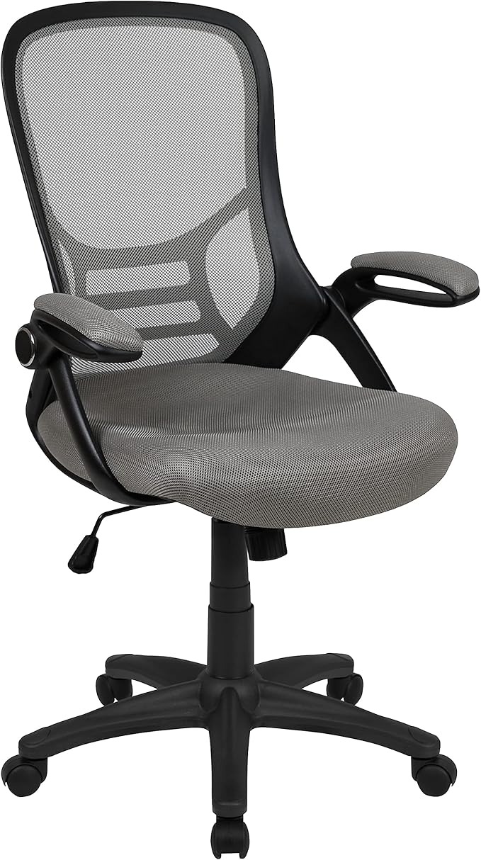 Flash Furniture Porter High-Back Swivel Office Chair with Adjustable Lumbar Support and Height, Ergonomic Mesh Desk Chair with Flip-Up Armrests, White