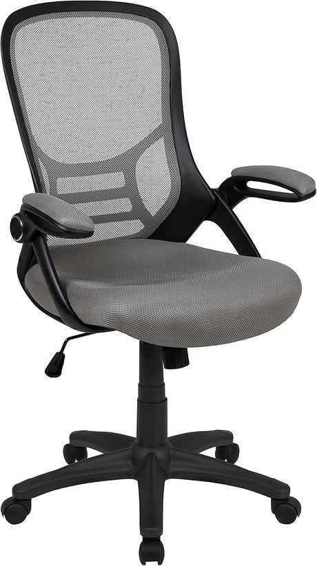 Flash Furniture Porter High-Back Swivel Office Chair with Adjustable Lumbar Support and Height, Ergonomic Mesh Desk Chair with Flip-Up Armrests, White