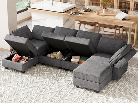 U Shaped Sofa Modular Couch Reversible Storage Ottoman 6 Seater Sofa Large Couches