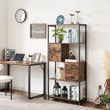 Modern Bookcase with Drawer/Cabinet,Stable Metal Frame and Wood Display Shelf for Living Room, Home Office,Brown and Black