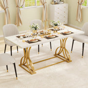 70.3" Modern Dining Table for 6-8 People - White Marble & Gold
