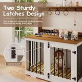 White Wooden Dog Crate Furniture with Storage Shelf & 4 Hooks