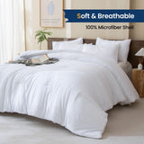 White Comforter Full Size, 3 Pieces Boho Comforter Set, Lightweight Solid Bedding Set,