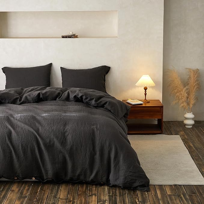 100% Linen Duvet Cover Set, 3 Pieces Belgian Flax Breathable Bedding, 1 Comforter