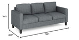 Bayonne Modern Upholstered 3-Seater Sofa Couch for Living Room, Gunmetal