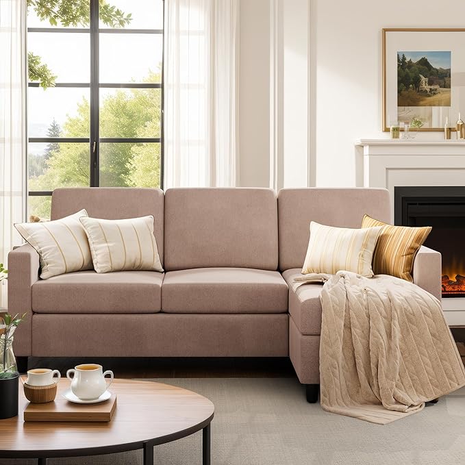 79 Inch Convertible Sectional Sofa Couch, Modern Linen Fabric L-Shaped