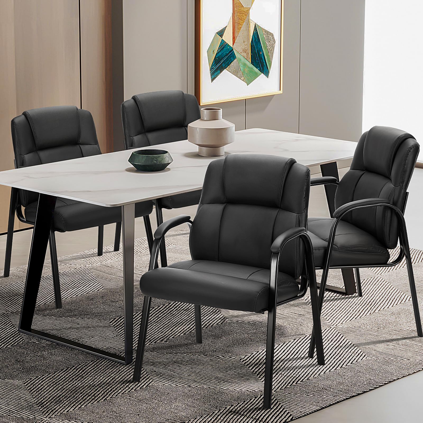 Leather Guest Chair Set of 4 with Padded Arms, Comfy Waiting Room Chairs