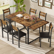 7-Piece Dining Table Set with Upholstered Chairs - 55" Farmhouse Style