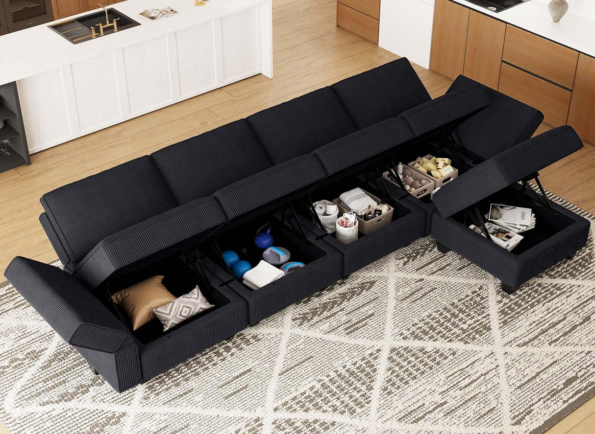 Modular Sectional Sofa with Storage Ottomn Seats, Corduroy Convertible Modular