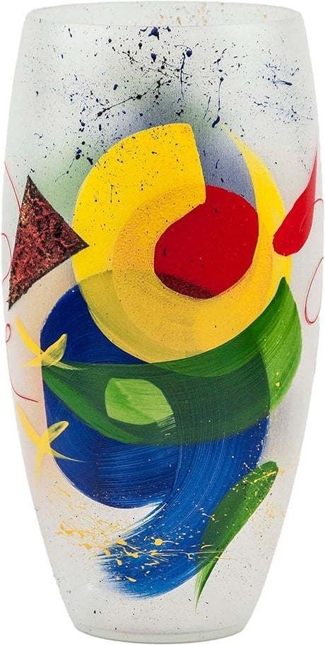 Handpainted Multicolor Glass Vase | Painted Art Glass Oval Vase | Interior Design