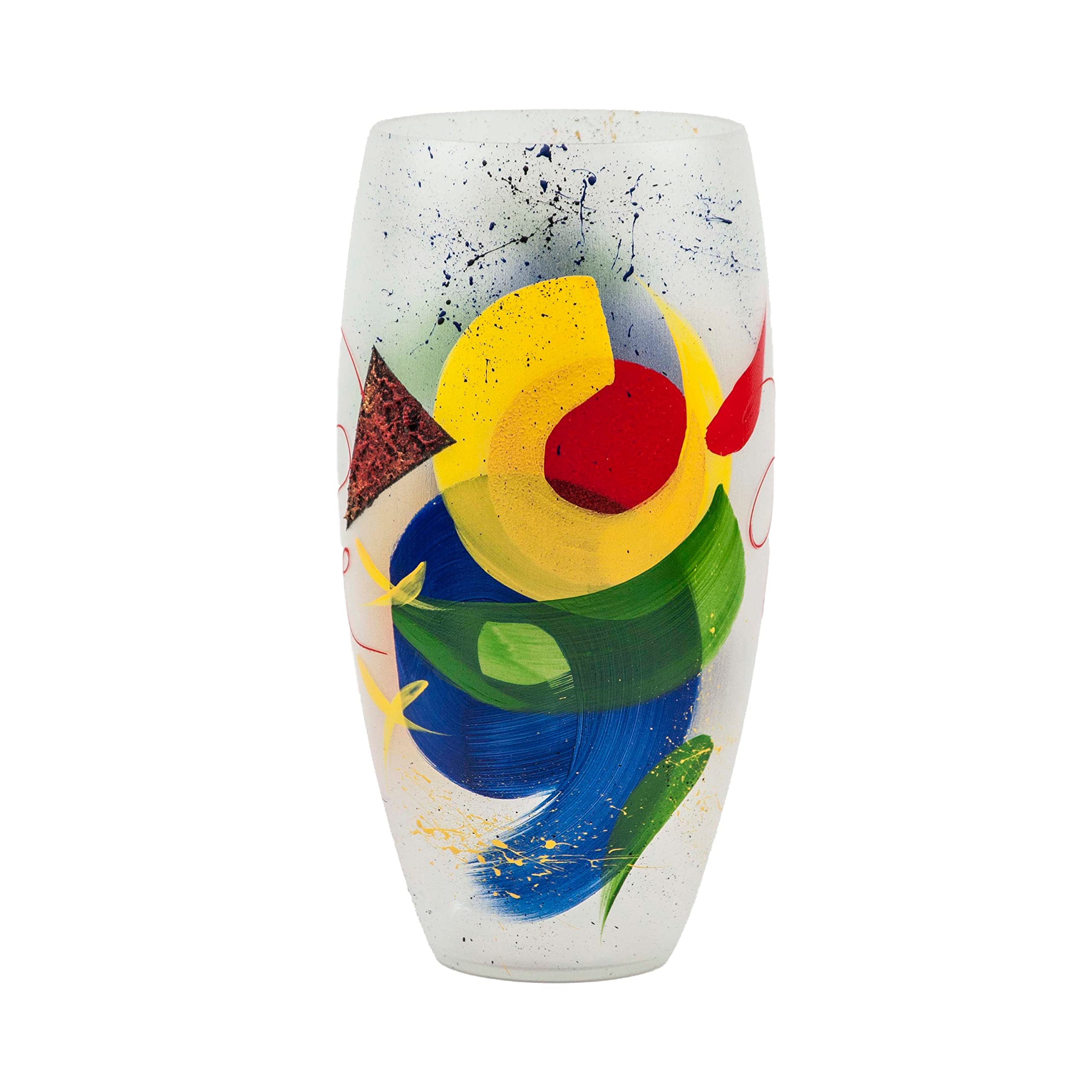 Handpainted Multicolor Glass Vase | Painted Art Glass Oval Vase | Interior Design