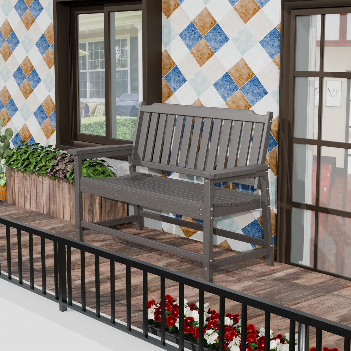 Outdoor Bench All-Weather HDPE Fade Resistant Garden Bench 800 lbs Bearing 2-Seat