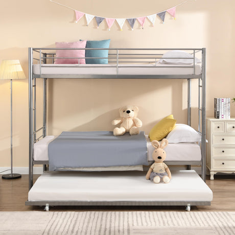 Twin Size Bunk Bed with Safety Guardrail, 2 Side Ladders, Trundle