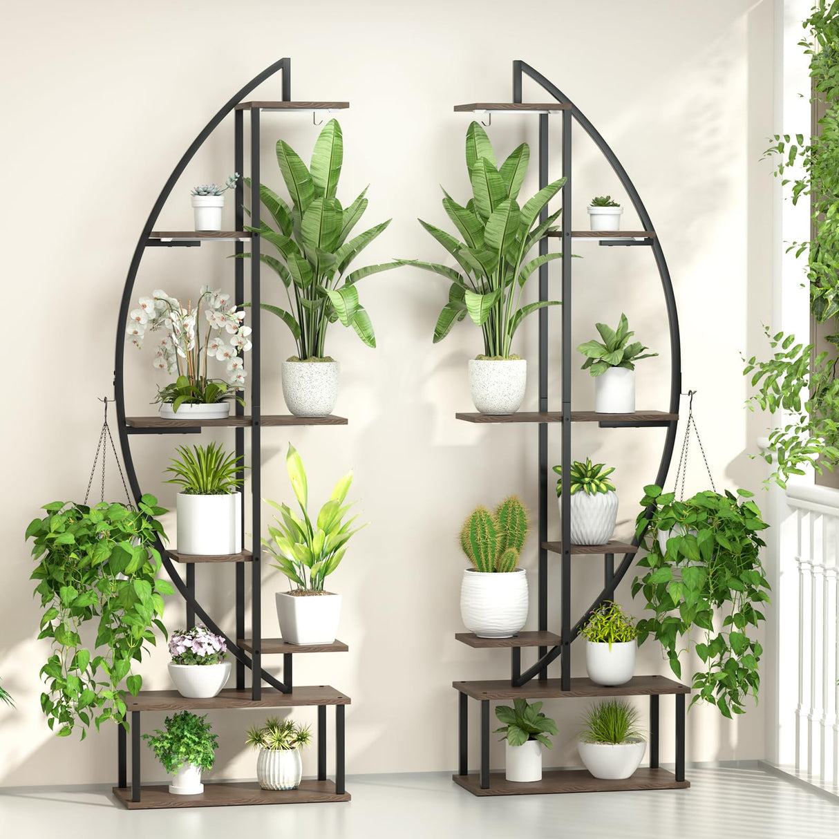 Plant Stand Shelf Indoor with 6 Grow Light, 7 Tier 65" Tall 2 Pack Half Moon Large Lighted Plant
