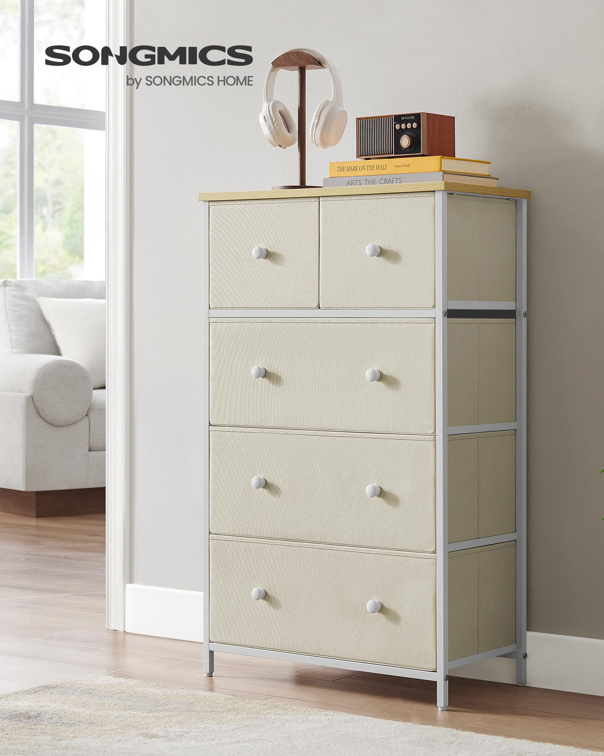 Storage Tower with 5 Fabric Drawers