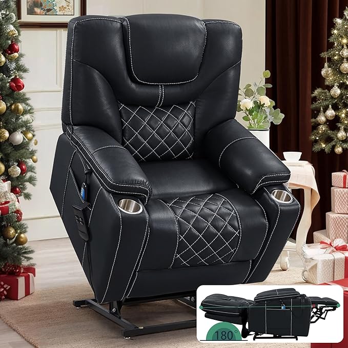 for Seniors: 9988 High Density Foam Lift Chair with Heat Massage, Reclining to 180, 2 Cup