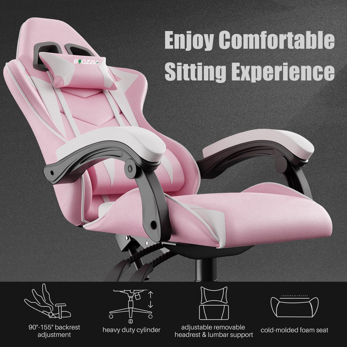 Ergonomic Gaming Chair with Lumbar Support - Light Pink