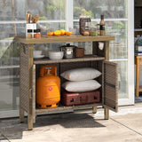 Outdoor Storage Cabinet, Patio Bar Table with Two Doors and Shelves