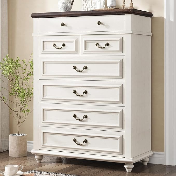 Farmhouse Dresser for Bedroom 7 Drawer Dresser with Deep Drawers