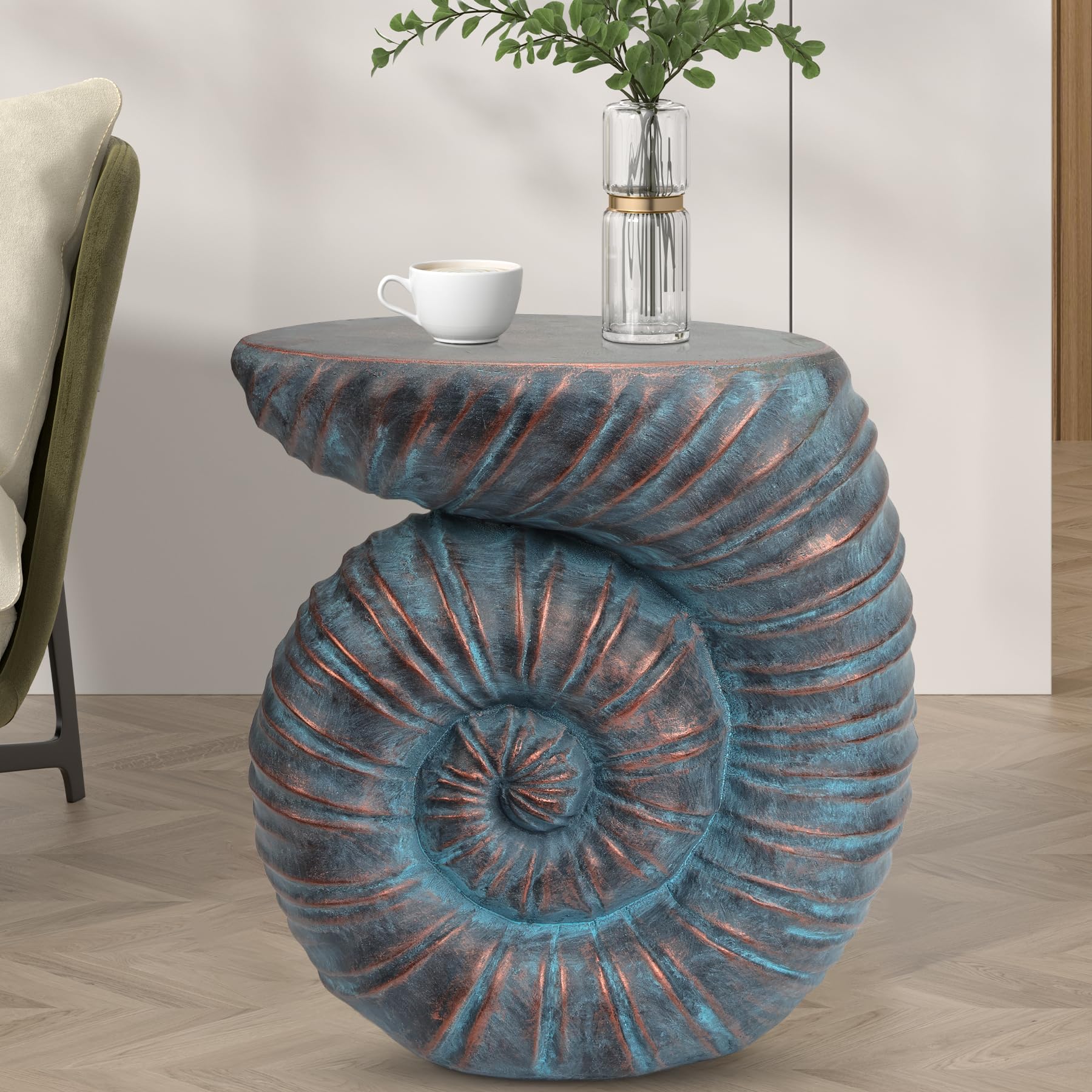 Outdoor Side Table, Concrete end Table/Outdoor Accent Patio Table, Modern Coffee Tables Garden Decorative Stool and Plant Stand Indoor for Patio,Garden, Living Room, Backyard((Bronze - Round) - Bircata