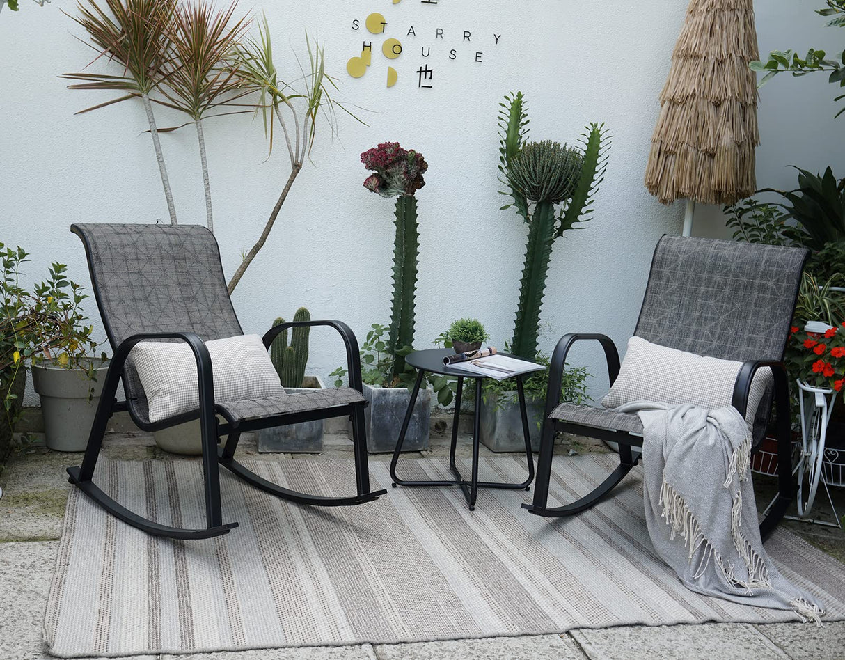 3-Piece Outdoor Bistro Rocking Chair Set Rocker Seating Outside for Front Porch Garden