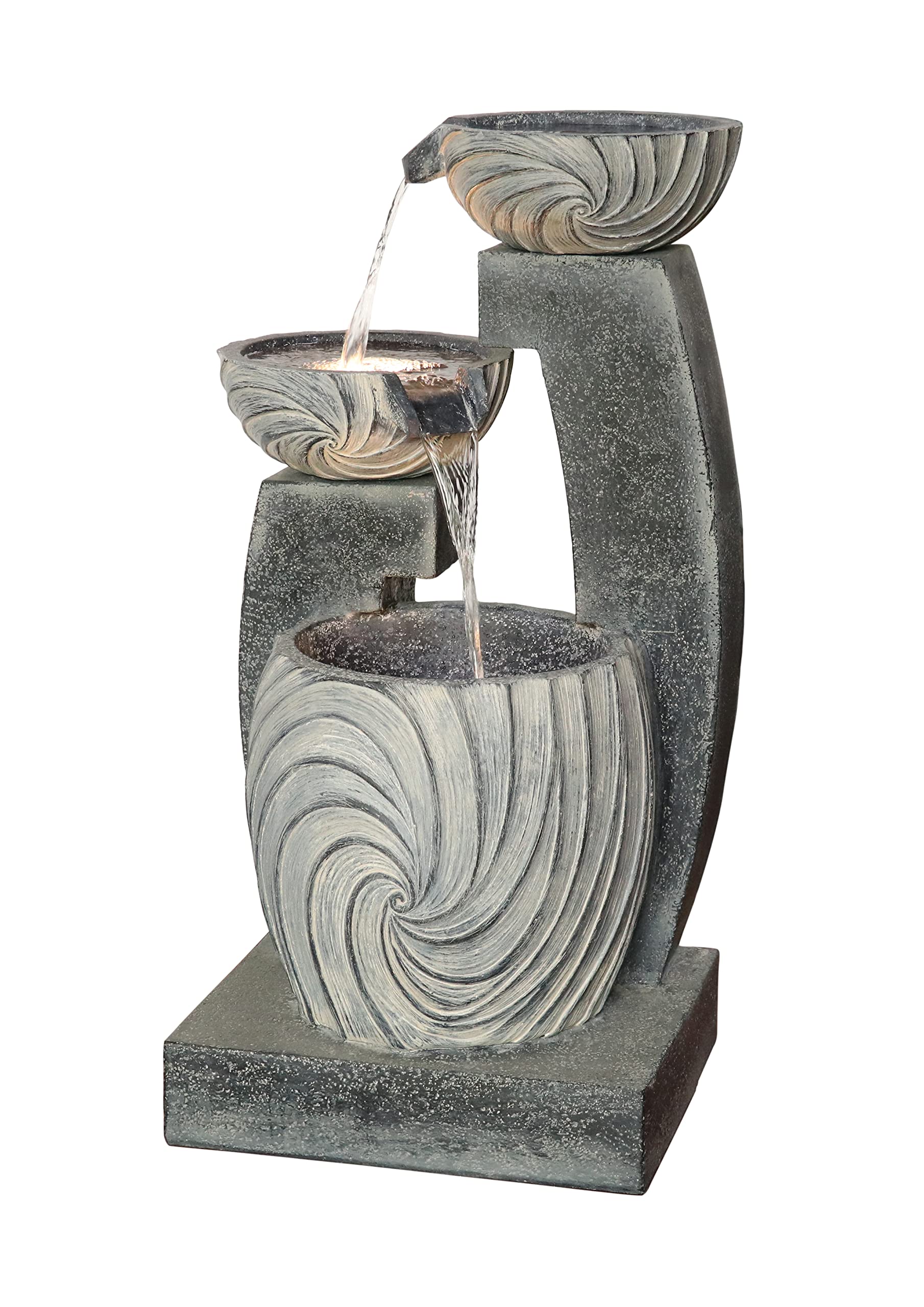 Tiers Modern Cascading Water Fountain Outdoor with Warm White LEDs, Gray