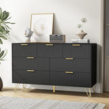 LYNSOM Black Dresser with 6 Drawer Dresser, Fluted Wood Dresser with Gold Handle, Modern Closet Dressers Chest of Drawers for Living Room, Hallway and Office